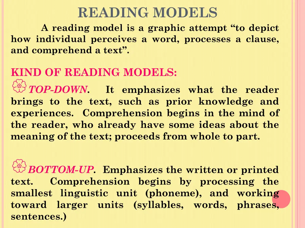 reading models a reading model is a graphic