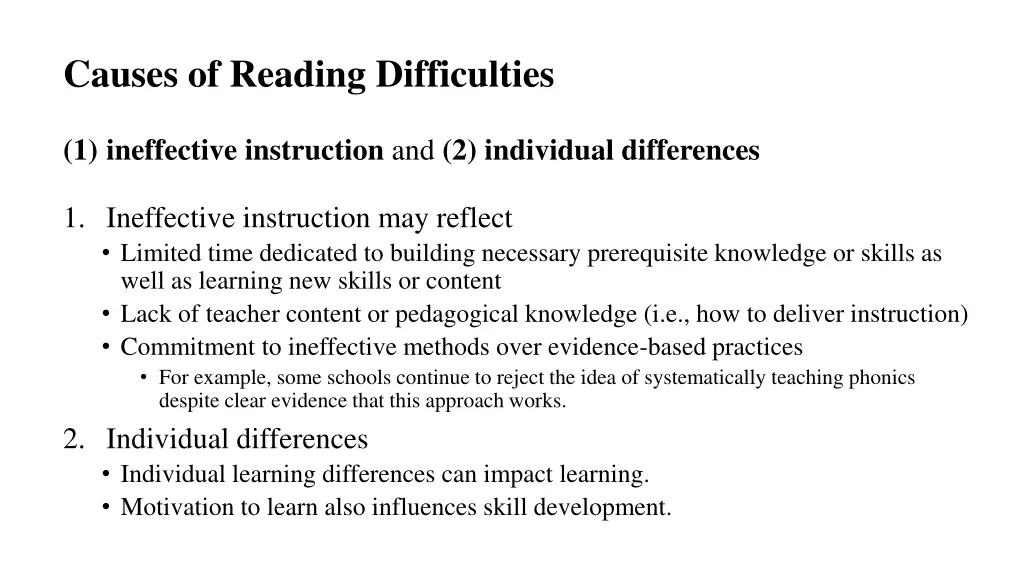 causes of reading difficulties