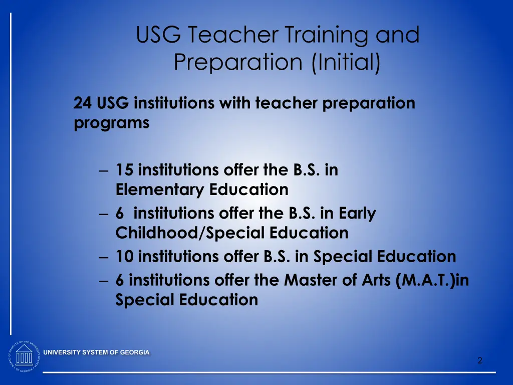 usg teacher training and preparation initial