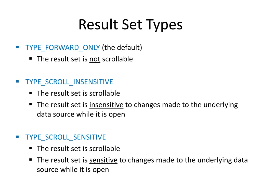 result set types