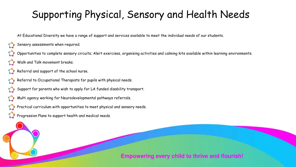 supporting physical sensory and health needs