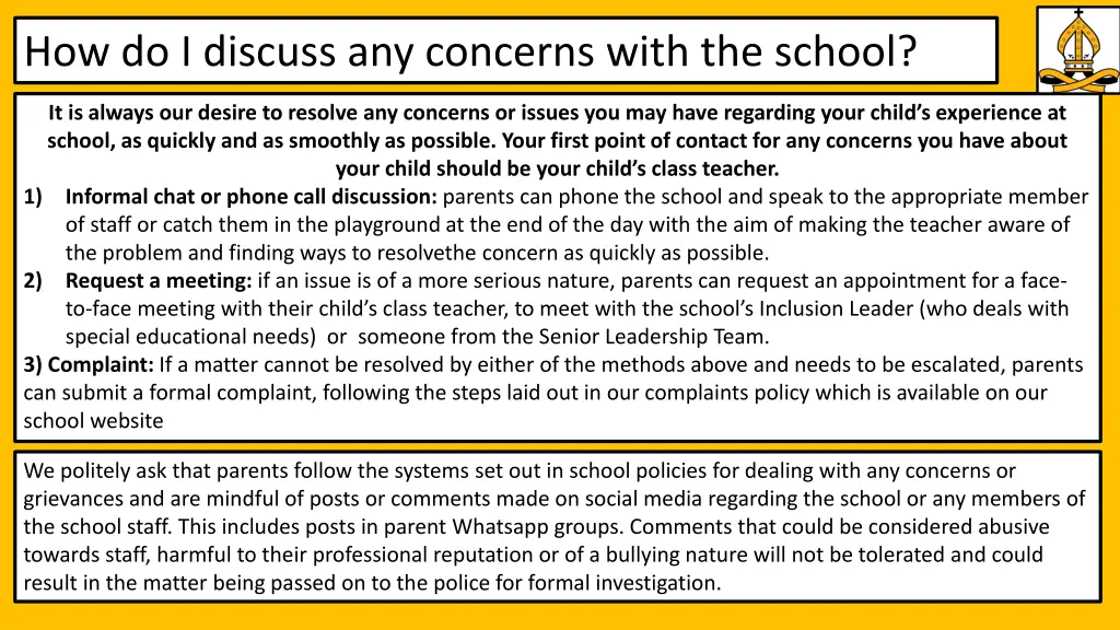 how do i discuss any concerns with the school