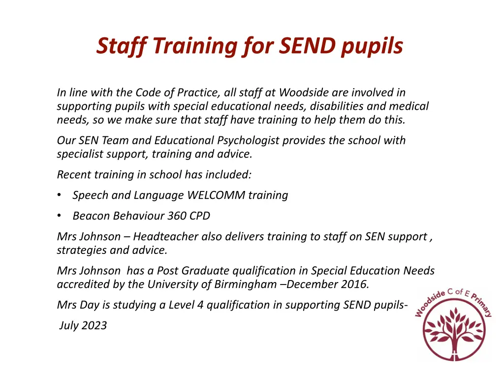 staff training for send pupils