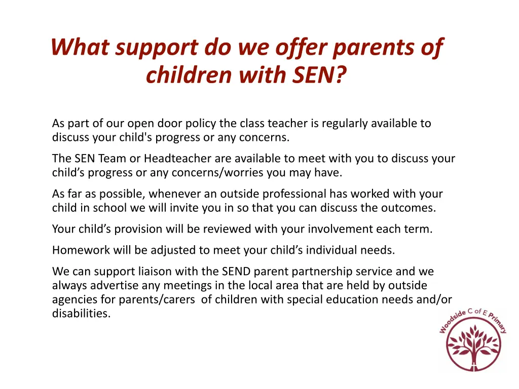 what support do we offer parents of children with