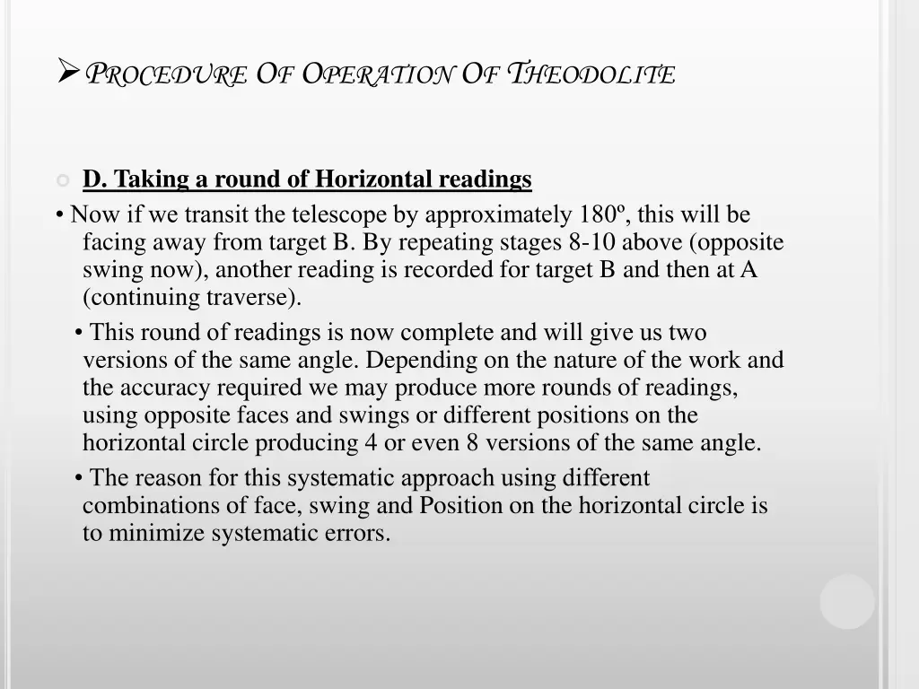 p rocedure o f o peration o f t heodolite 9