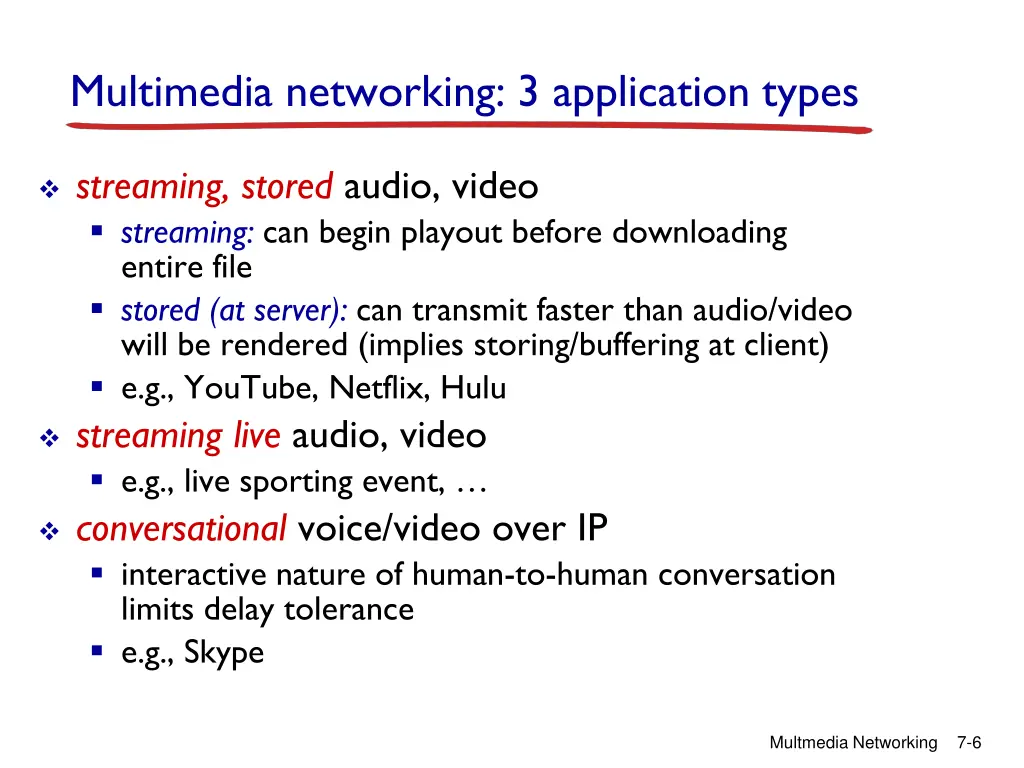 multimedia networking 3 application types