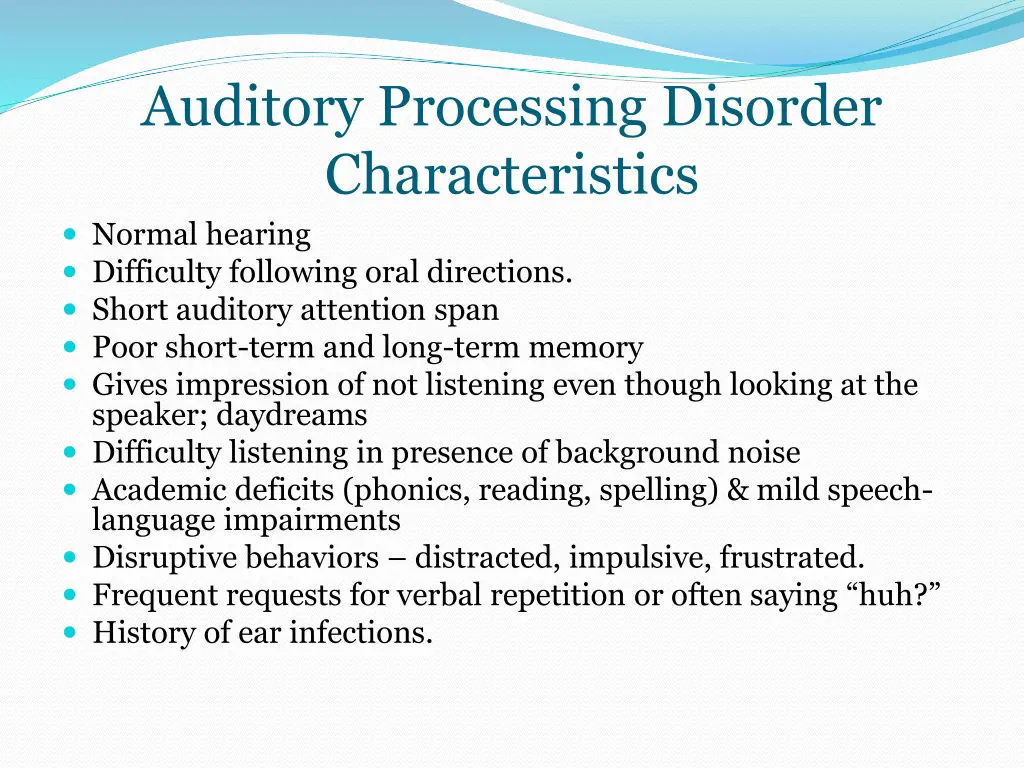 auditory processing disorder characteristics