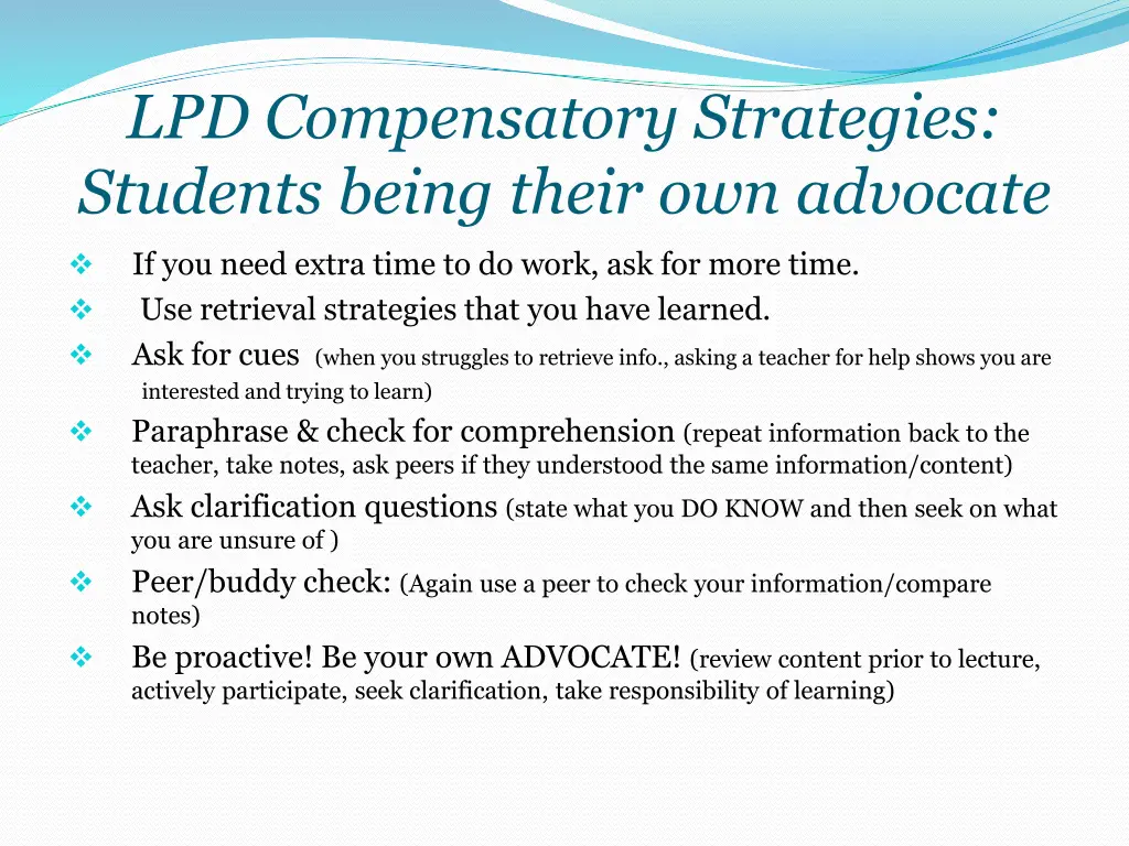 lpd compensatory strategies students being their