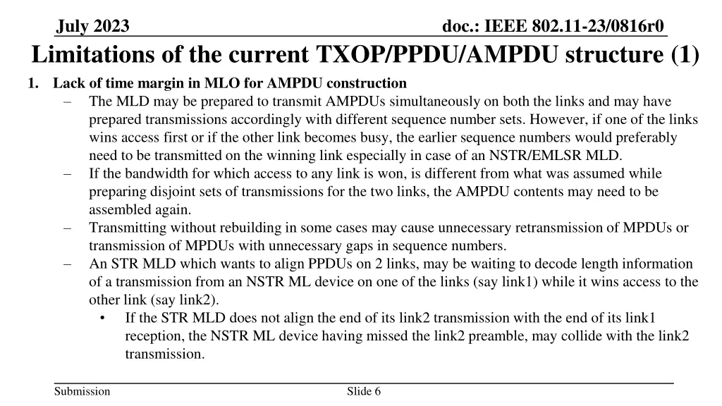 july 2023 limitations of the current txop ppdu