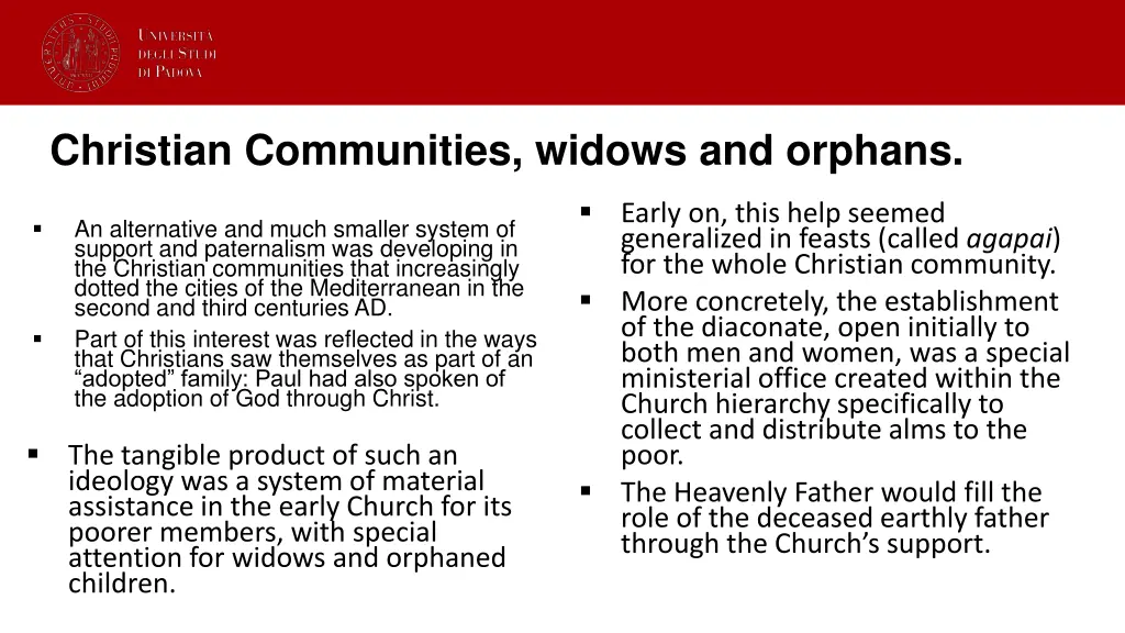 christian communities widows and orphans