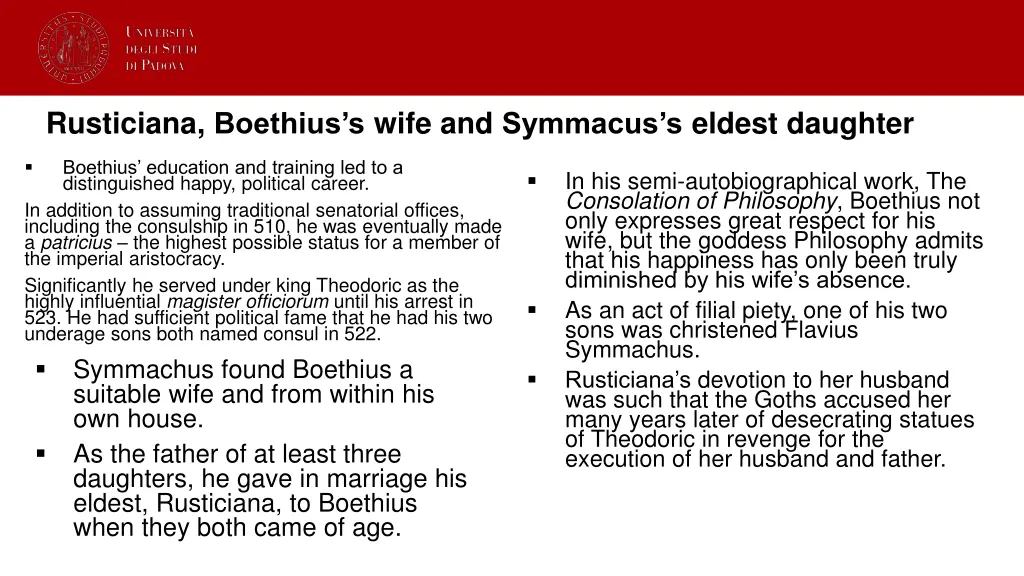 rusticiana boethius s wife and symmacus s eldest
