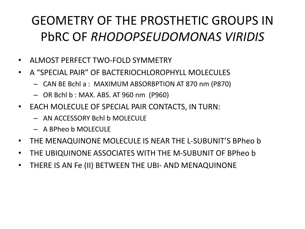 geometry of the prosthetic groups in pbrc