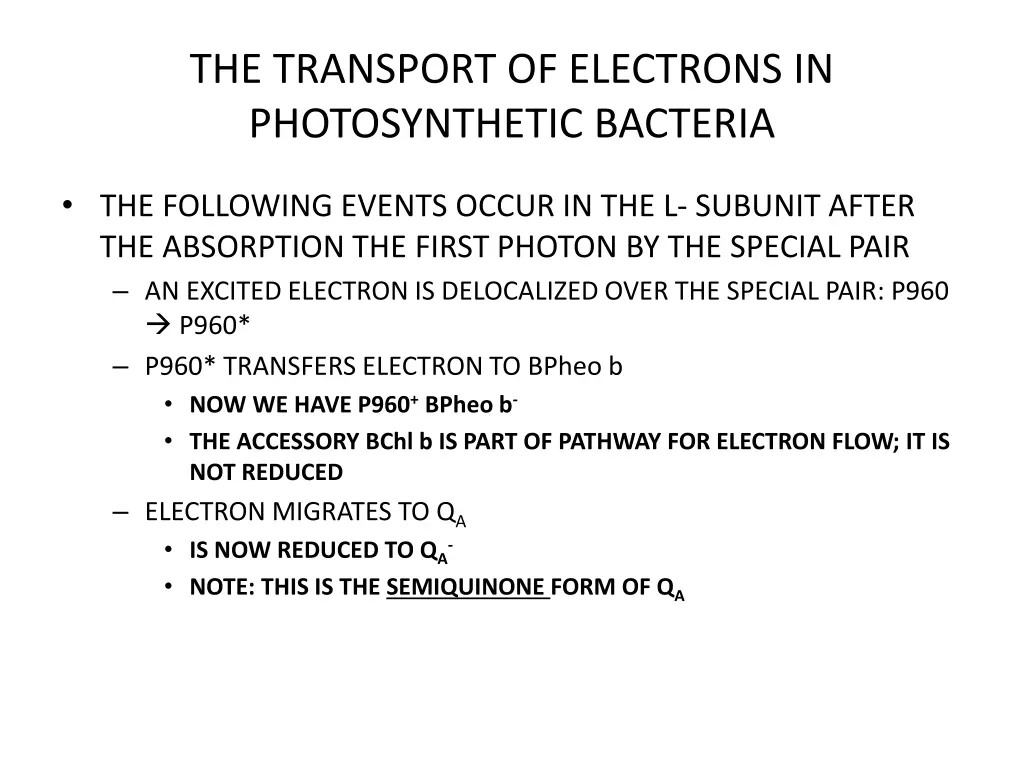 the transport of electrons in photosynthetic