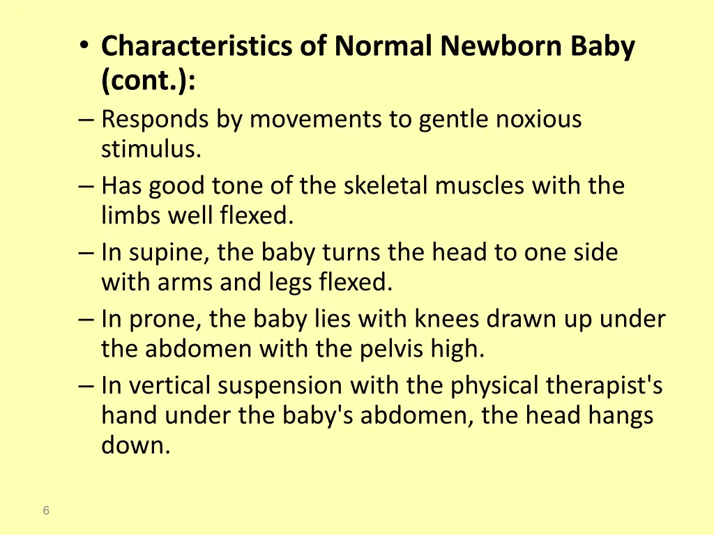 characteristics of normal newborn baby cont