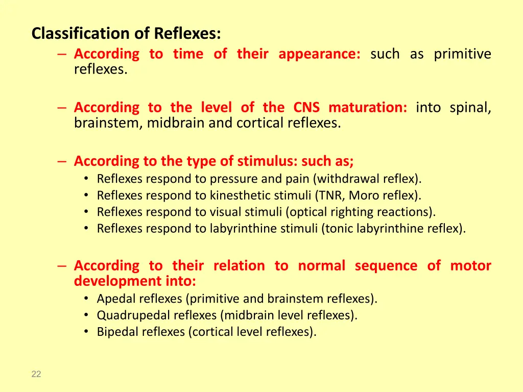classification of reflexes according to time