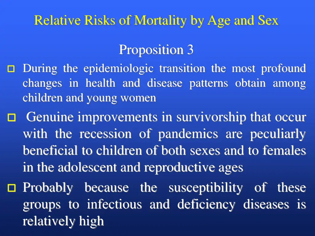 relative risks of mortality by age and sex