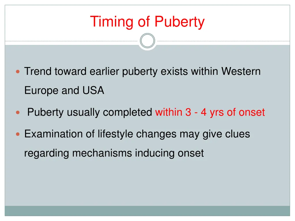 timing of puberty