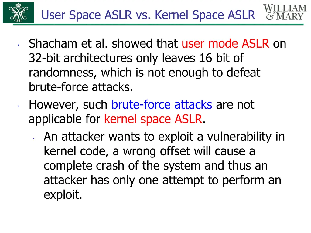 user space aslr vs kernel space aslr
