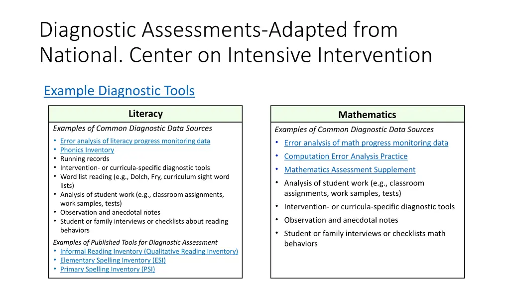 diagnostic assessments adapted from national