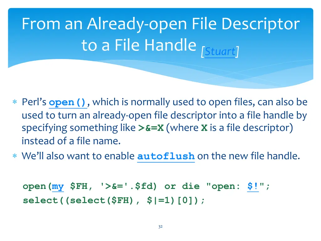 from an already open file descriptor to a file