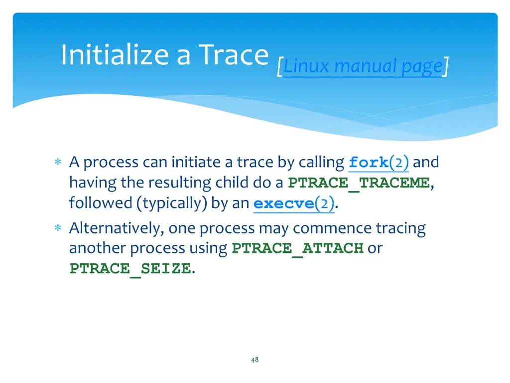 initialize a trace linux manual page