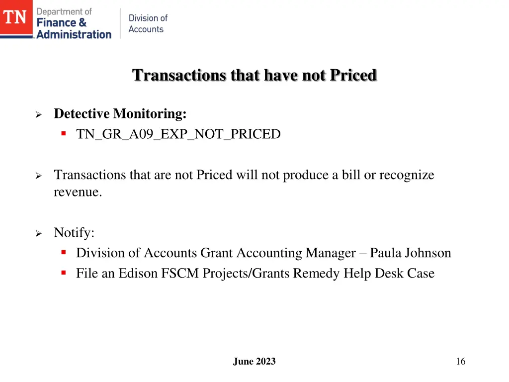 transactions that have not priced