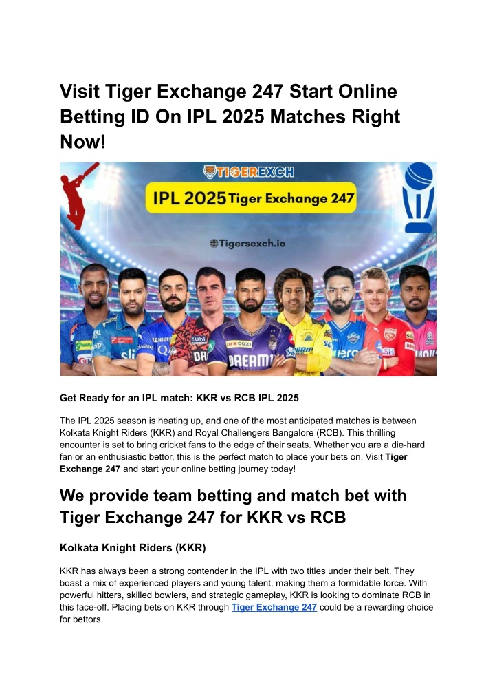 visit tiger exchange 247 start online betting