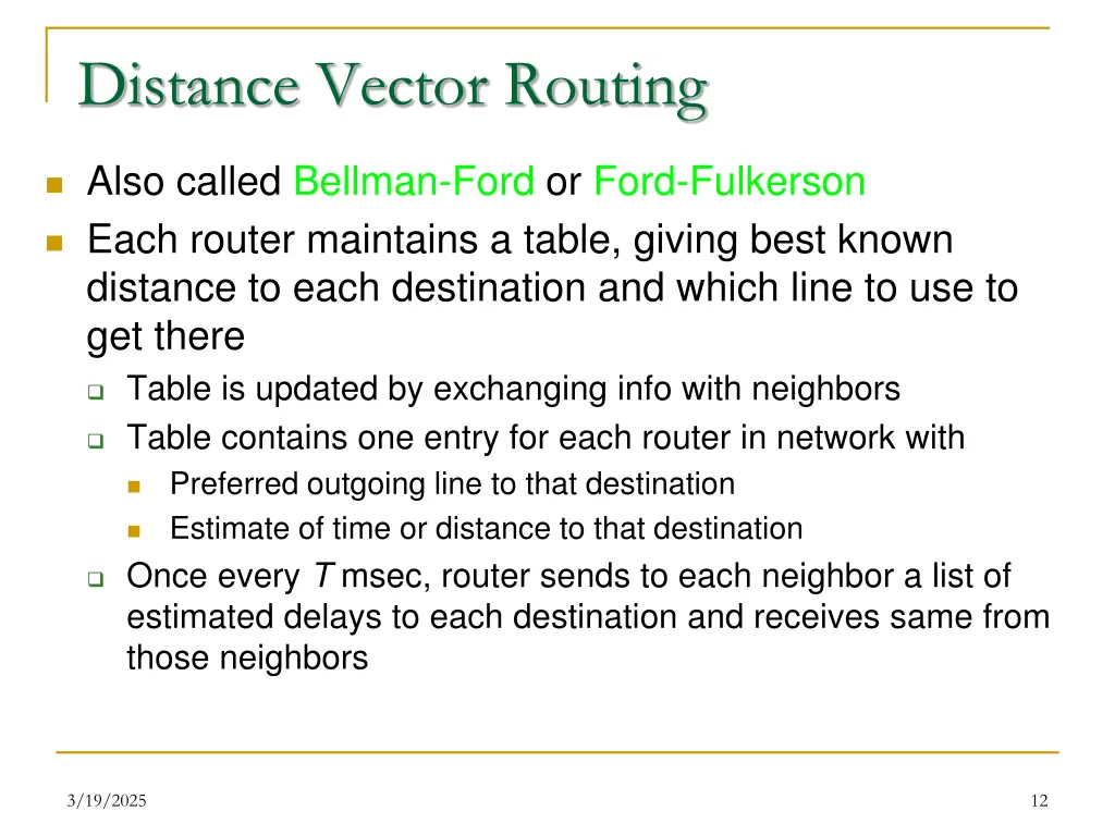 distance vector routing