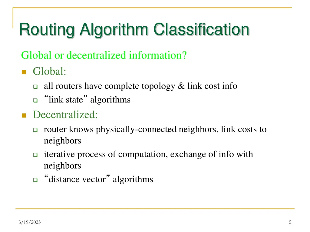 routing algorithm classification 1