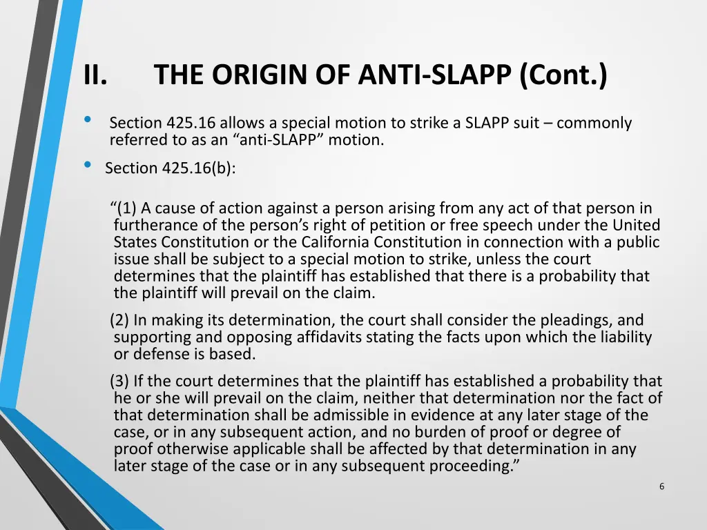 ii the origin of anti slapp cont section