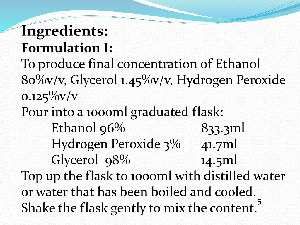 ingredients formulation i to produce final