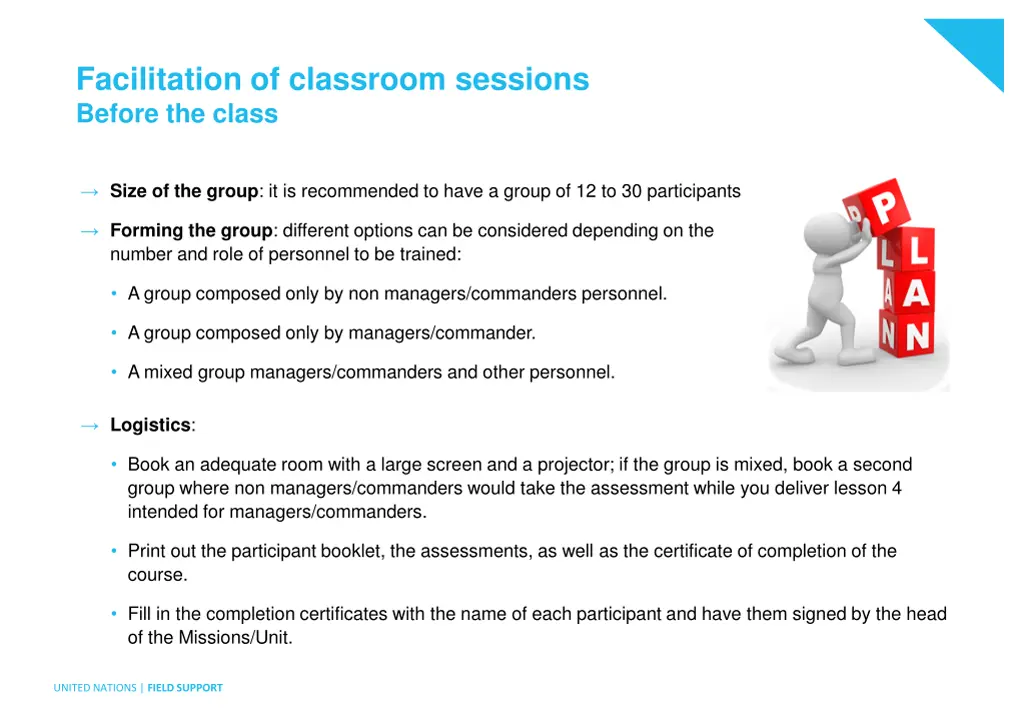 facilitation of classroom sessions before