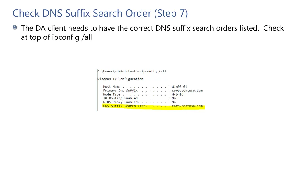 check dns suffix search order step