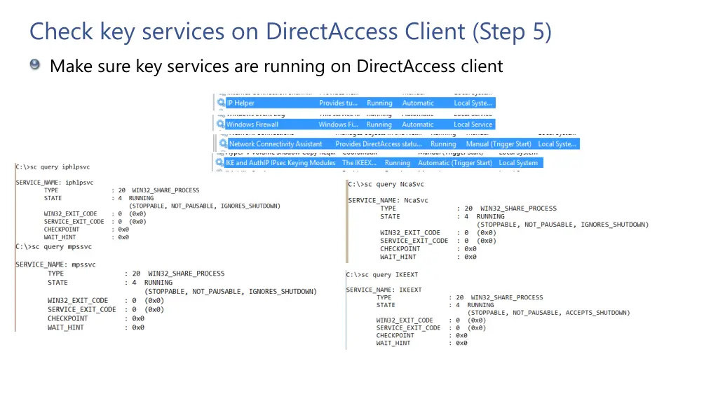 check key services on directaccess client step