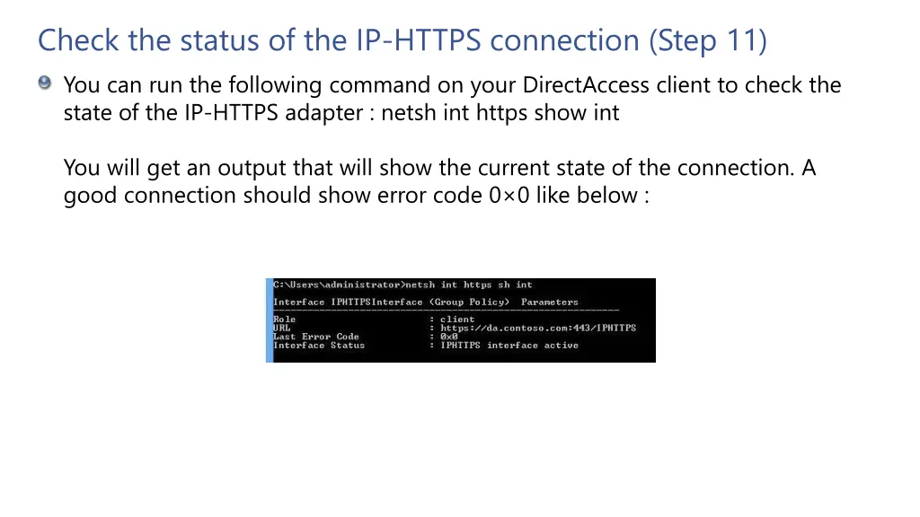 check the status of the ip https connection step