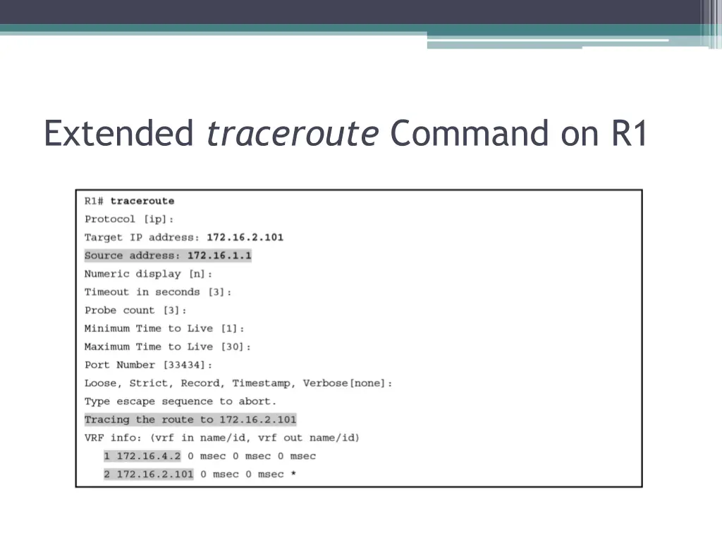 extended traceroute command on r1