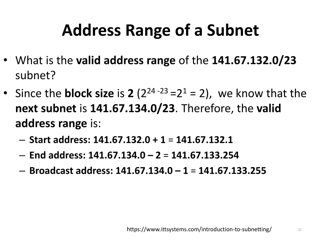 address range of a subnet 1