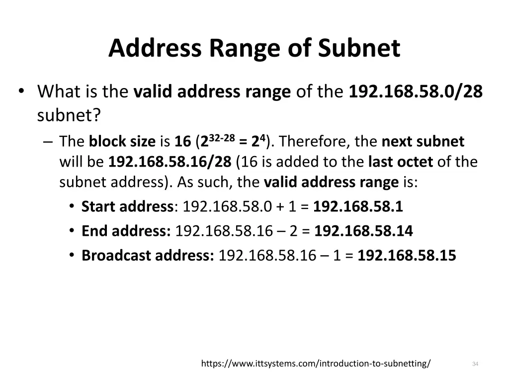 address range of subnet 1