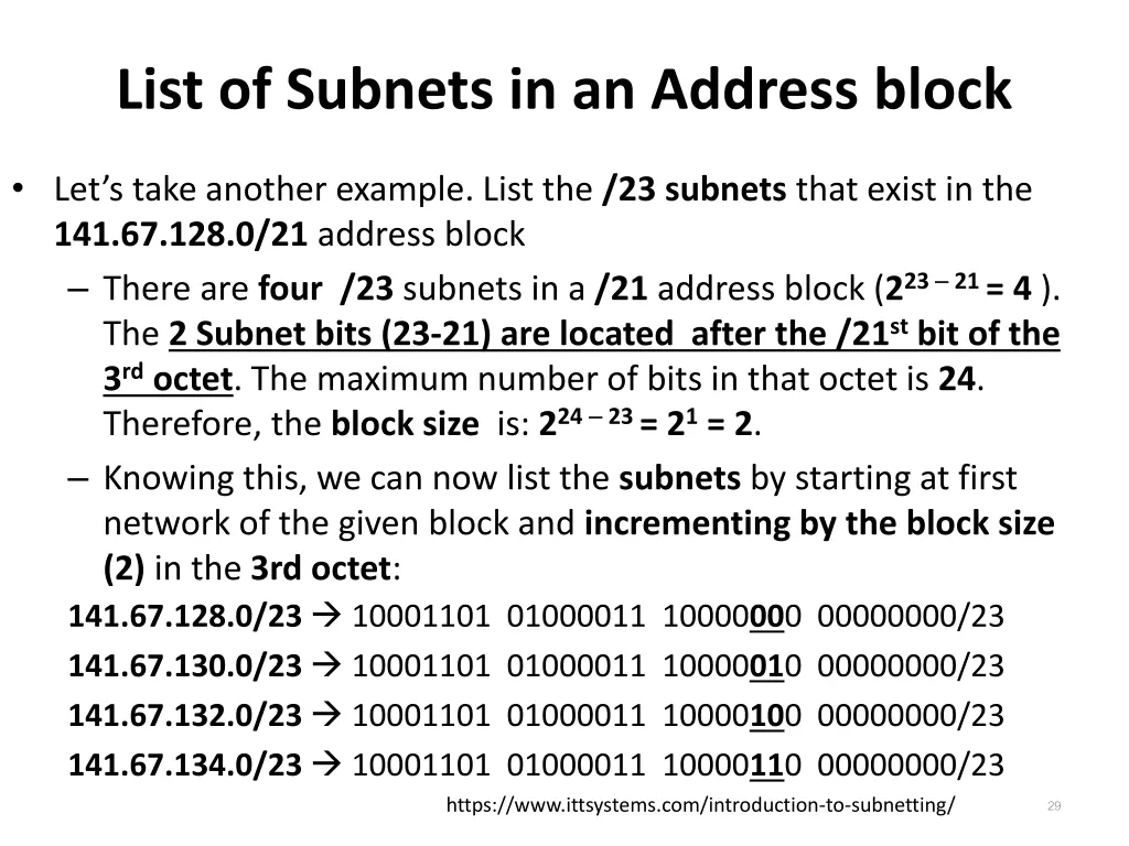 list of subnets in an address block 4