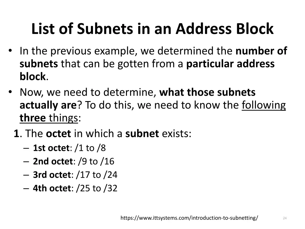 list of subnets in an address block