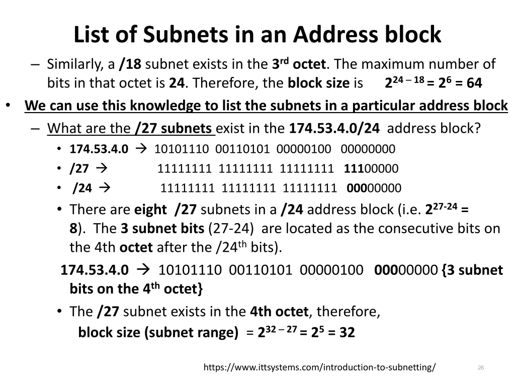 list of subnets in an address block similarly