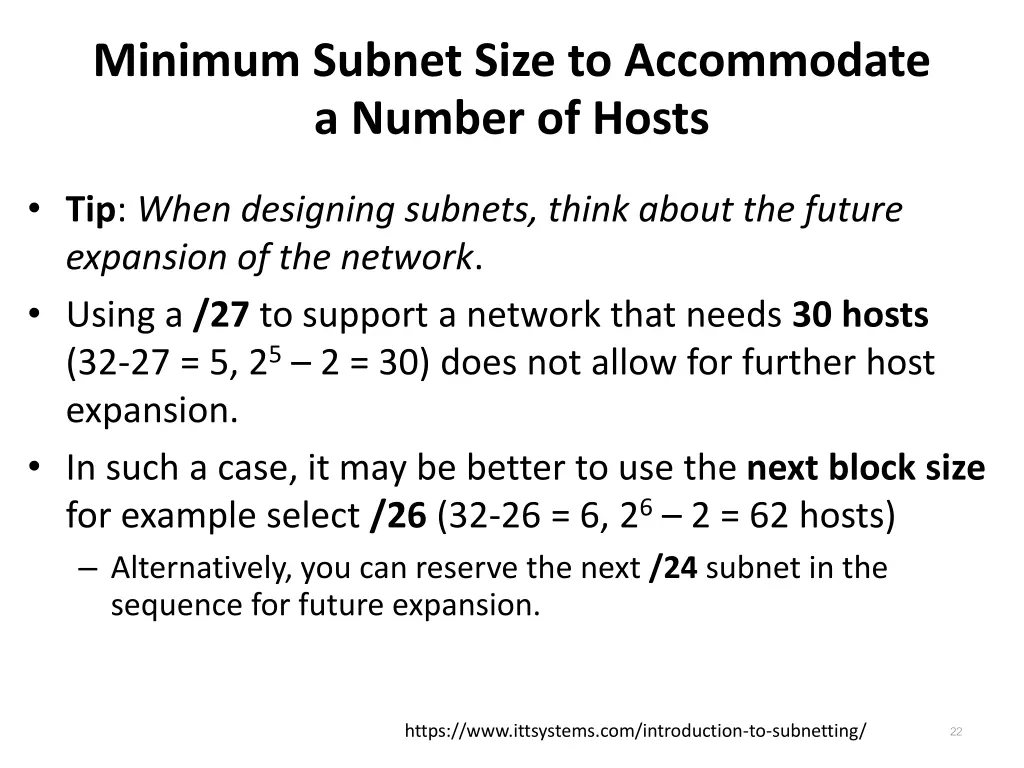 minimum subnet size to accommodate a number 3