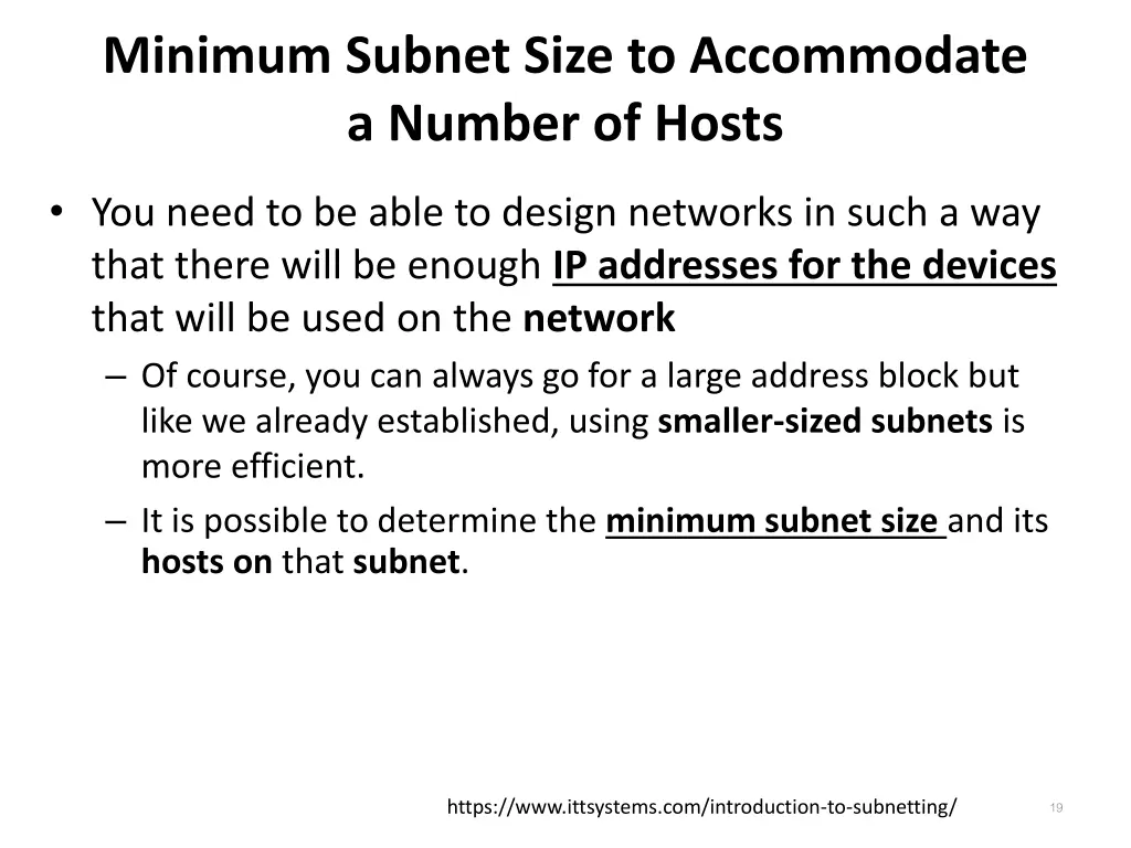 minimum subnet size to accommodate a number