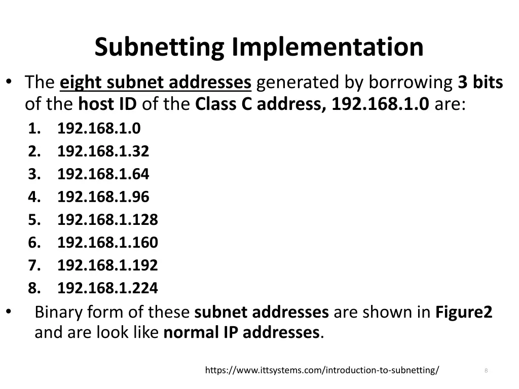 subnetting implementation the eight subnet