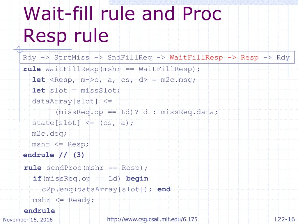 wait fill rule and proc resp rule