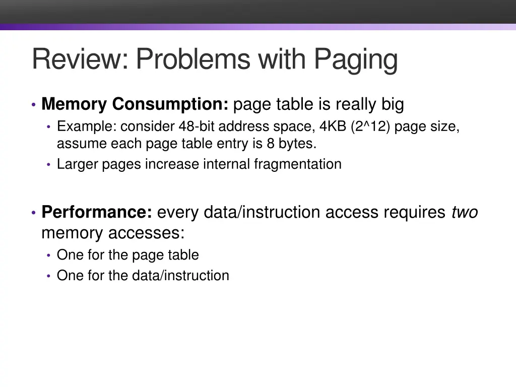 review problems with paging