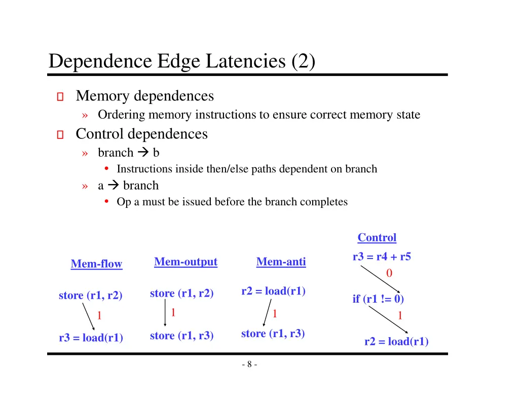 dependence edge latencies 2
