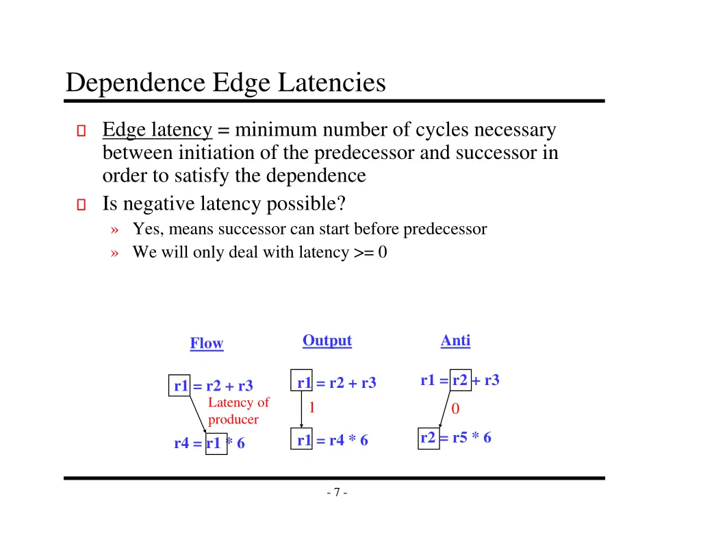 dependence edge latencies