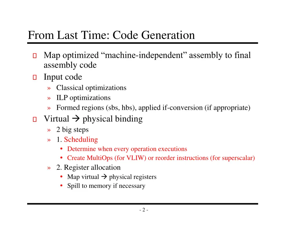 from last time code generation