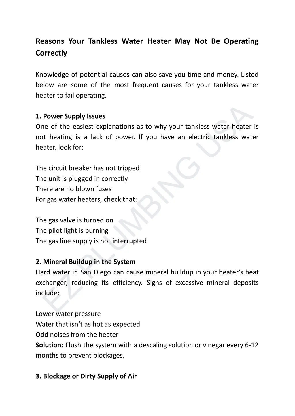 reasons your tankless water heater